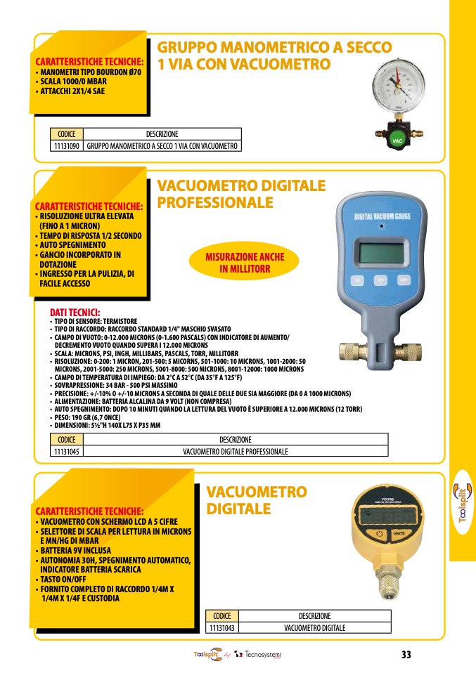 Tecnosystemi 11131045 vacuometro digitale misurazione in millitor