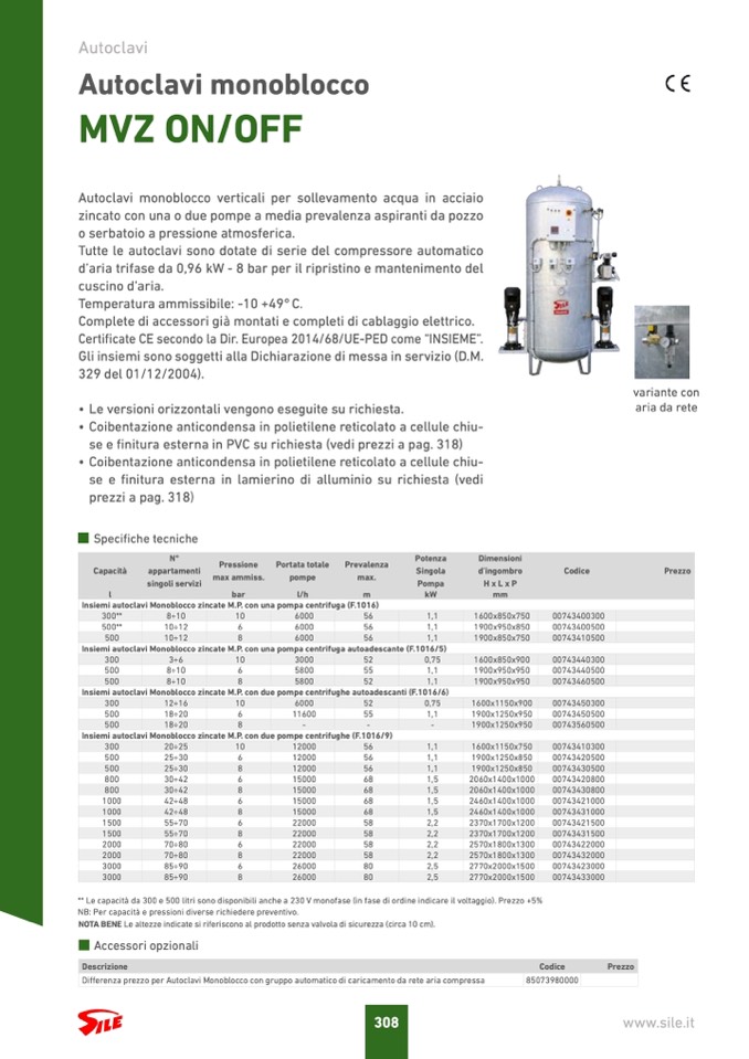 Serbatoio Acqua 500 Lt: Verticale – Per Autoclave In Pressione – Zincati –  8 Bar –